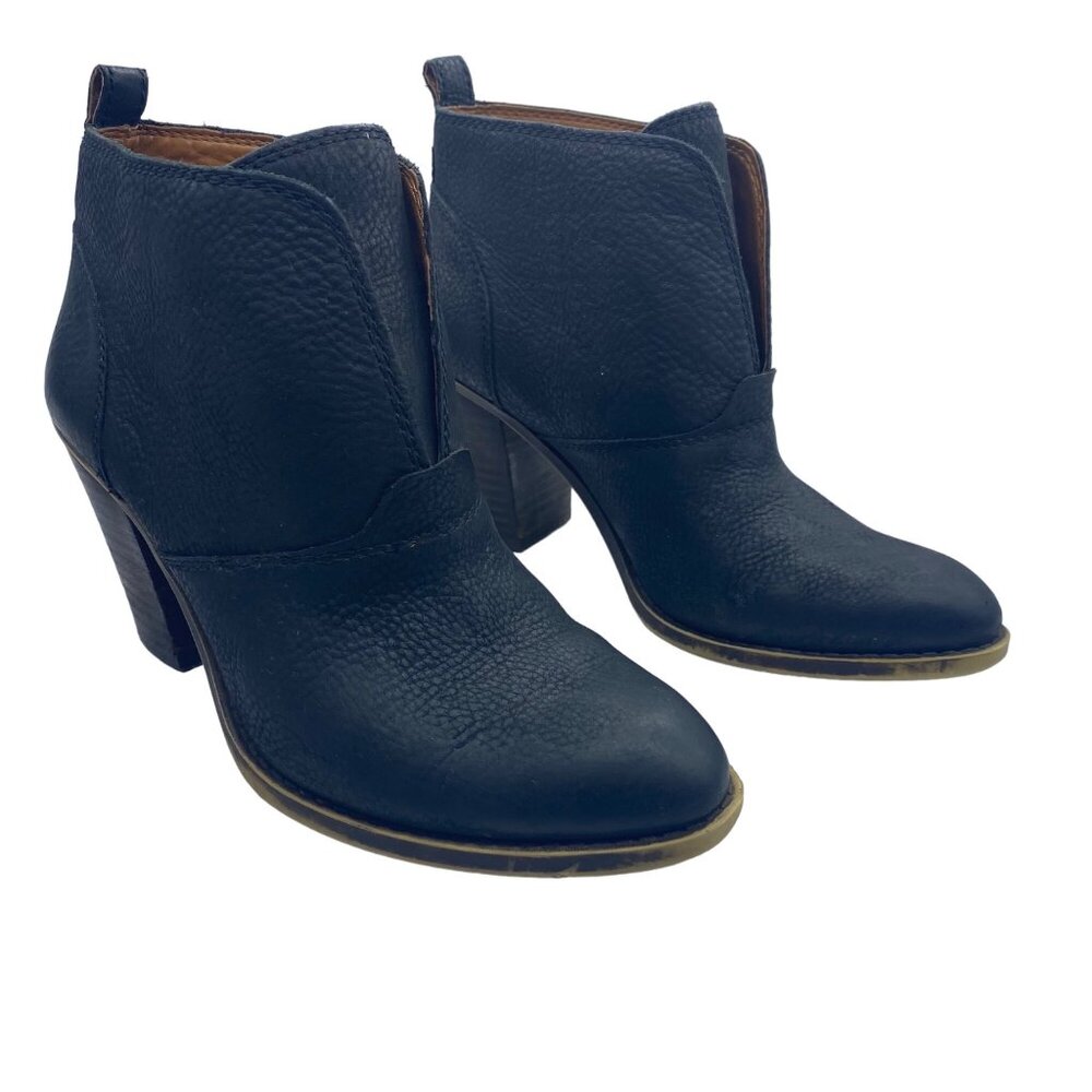 Lucky Brand Ehllen Western Leather Upper Ankle Boots Women Sz 8.5 Black‎ 3" Heel